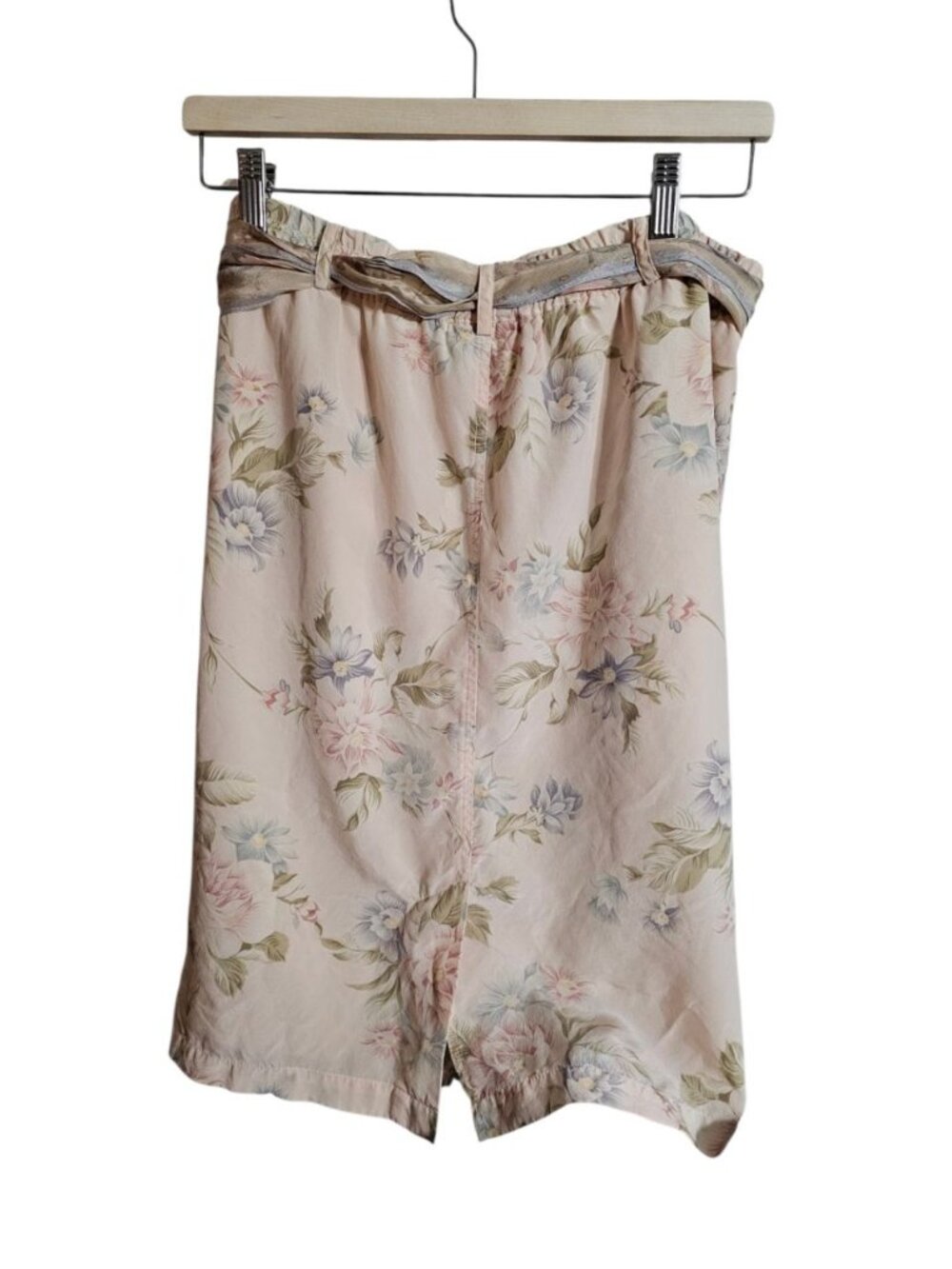 Liz Claiborne Womens 12 Vintage Silk Skirt Pink Floral Midi Pull On Belted Rare - Picture 3 of 7